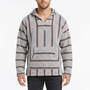 CATT Baja Hoodie Woven Striped Drug Rug Mexican Surfer Pullover XL